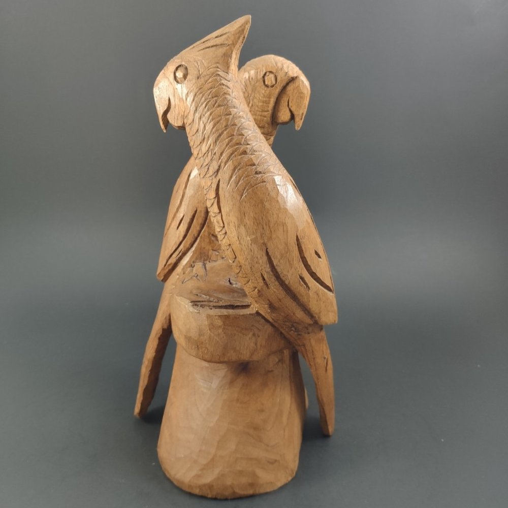 Vintage Wooden Carved Pair of Parrots